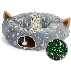 Cat Tunnel Bed Tube with Plush Ball Toy  Collapsible Luminous Flannel Fabric 3FT